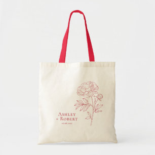 Elegant Red Peony Flower Wedding Welcome Tote Bag