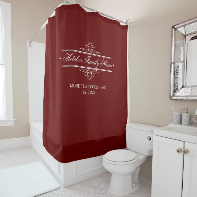 Elegant Red Personalised Hotel Or Family Frame Shower Curtain (In Situ)