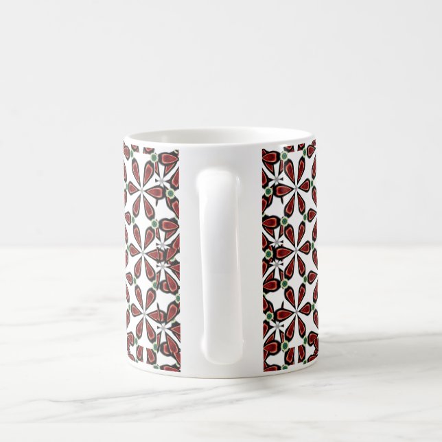 Elegant Red Petal Pattern on Black | Modern Floral Coffee Mug (Handle)