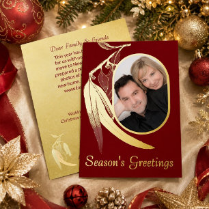 Elegant Red Photo Eucalyptus Art Christmas Gold  Foil Holiday Card