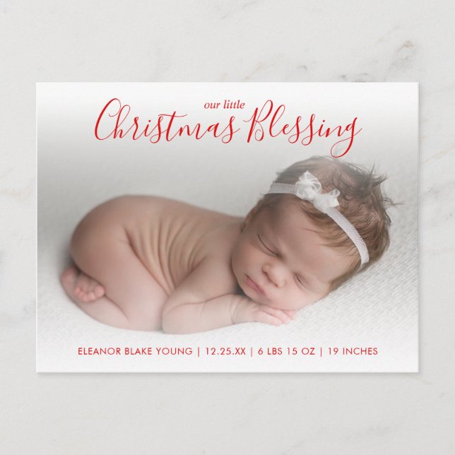 Elegant Red Photo Holiday Birth Announcement (Front)