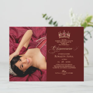 Elegant Red Photo Princess Quinceañera Invitation