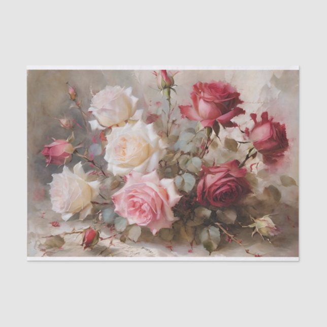 Elegant Red, Pink and White Roses Tissue Paper (Front)