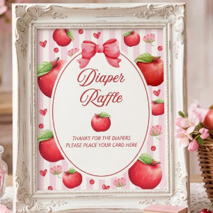 Elegant Red Pink Apple Coquette Diaper Raffle Poster