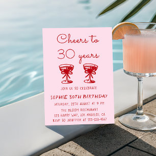 Elegant Red & Pink Cocktail 30th Birthday Invitation