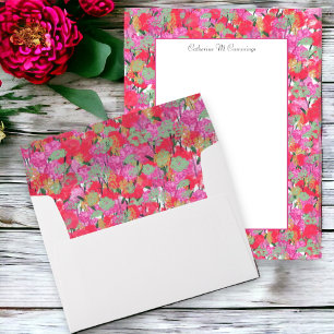 Elegant Red Pink Floral Lined Envelope