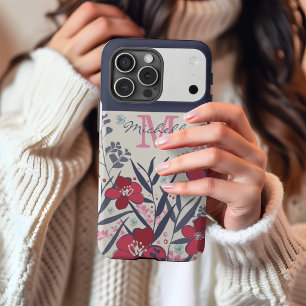 Elegant Red & Pink Floral Monogram