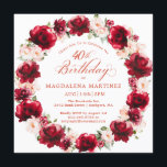 Elegant Red Pink Floral Wreath 40th Birthday Invitation<br><div class="desc">Beautiful watercolor red roses and pink peonies create an elegant wreath to decorate this 40th birthday invitation. The calligraphy adds a special touch. This birthday invitation is available in both traditional cardstock and a downloadable version. It is part of the Red Rose and Pink Peony collection. It lets you choose...</div>