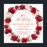 Elegant Red Pink Floral Wreath 40th Birthday Invitation<br><div class="desc">Beautiful watercolor red roses and pink peonies create an elegant wreath to decorate this 40th birthday invitation. The calligraphy adds a special touch. This birthday invitation is available in both traditional cardstock and a downloadable version. It is part of the Red Rose and Pink Peony collection. It lets you choose...</div>