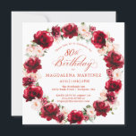 Elegant Red Pink Floral Wreath 80th Birthday Invitation<br><div class="desc">Beautiful watercolor red roses and pink peonies create an elegant wreath to decorate this 80th birthday invitation. The calligraphy adds a special touch. This birthday invitation is available in both traditional cardstock and a downloadable version. It is part of the Red Rose and Pink Peony collection. It lets you choose...</div>
