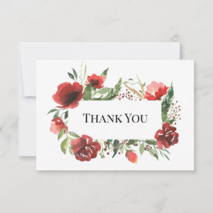 Elegant Red Pink Greenery Floral Wedding Thank You Card