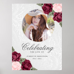 Elegant Red Pink Photo Memorial Welcome Sign