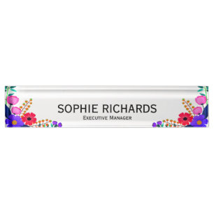 Elegant Red Pink Purple Flowers Executive Manager Nameplate