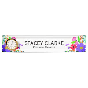 Elegant Red Pink Purple Flowers Executive Manager Nameplate