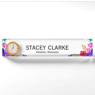 Elegant Red Pink Purple Flowers General Manager Nameplate