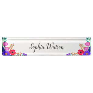 Elegant Red Pink & Purple Flowers Nameplate