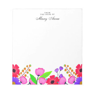 Elegant Red Pink & Purple Flowers Personalised Notepad