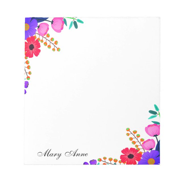Elegant Red Pink & Purple Flowers Personalised Notepad (Front)