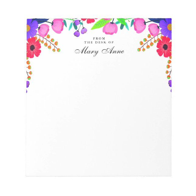 Elegant Red Pink Purple Flowers Personalised Notepad (Front)