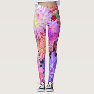 Elegant Red Pink Purple Orange Flowers Bouquet   Leggings