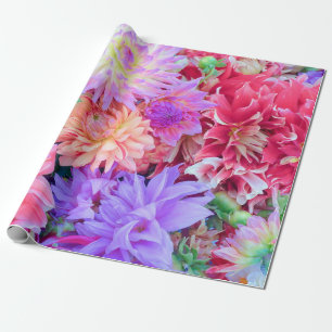 Elegant Red Pink Purple Orange Flowers Bouquet   Wrapping Paper