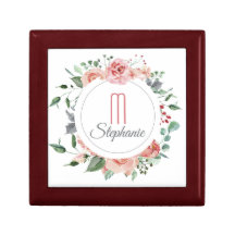 Elegant Red Pink Rose Floral Frame Monogram