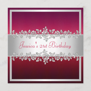 Elegant Red Pink Silver Roses Birthday Party Invitation