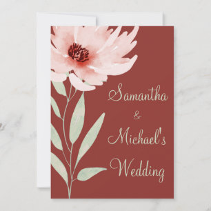 Elegant Red Pink Watercolor Floral Wedding Invitation