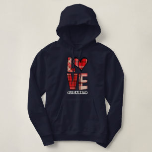 Elegant Red Plaid Love & Heart Vibes Navy Blue Hoodie