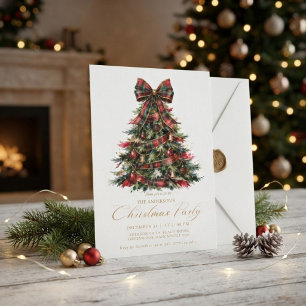 Elegant Red plaid pand gold Christmas Tree Winter  Invitation