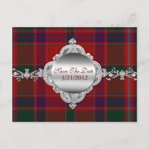 Elegant Red Plaid Save The Date Postcard
