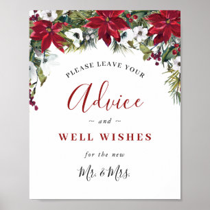 Elegant Red Poinsettia Advice & Wishes Wedding Poster