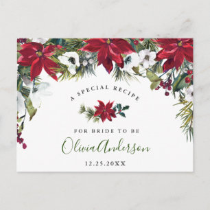 Elegant Red Poinsettia Bridal Shower Recipe Card