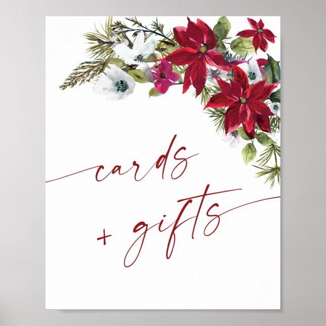 Elegant Red Poinsettia Cards and Gifts Wedding Poster (Front)