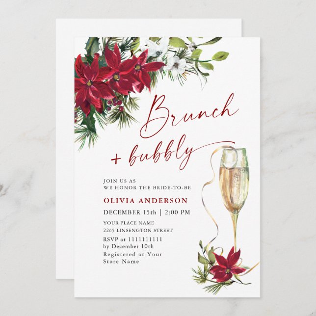 Elegant Red Poinsettia Christmas BRIDAL SHOWER Invitation (Front/Back)
