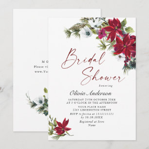 Elegant Red Poinsettia Christmas BRIDAL SHOWER Invitation
