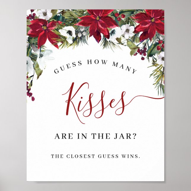 Elegant Red Poinsettia Christmas Bridal Shower Poster (Front)