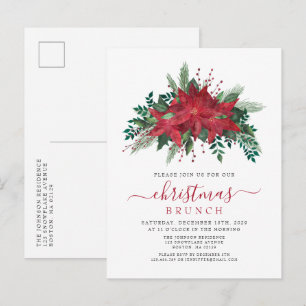 Elegant Red Poinsettia Christmas Brunch Invitation Postcard