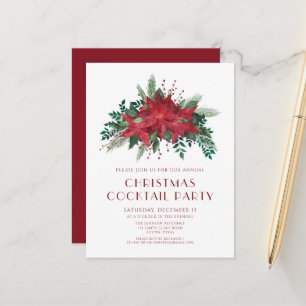 Elegant Red Poinsettia Christmas Cocktail Party Postcard