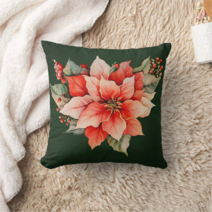 Elegant Red Poinsettia Christmas Cushion