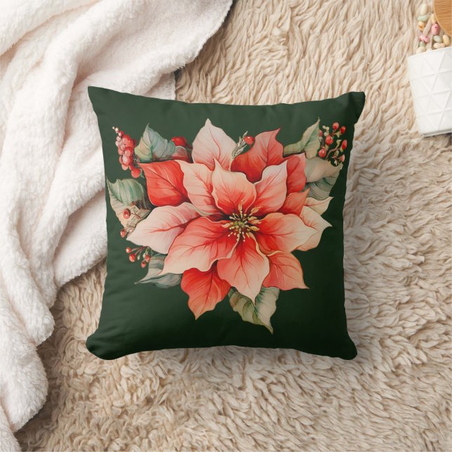 Elegant Red Poinsettia Christmas Cushion (Blanket)