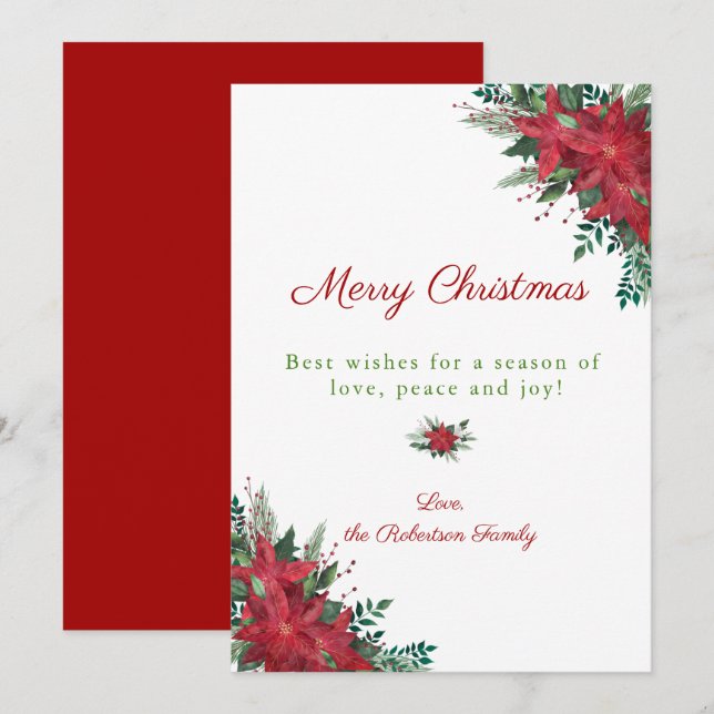 Elegant Red Poinsettia Christmas Holiday Card (Front/Back)