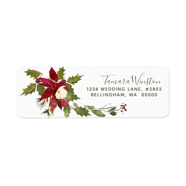 Elegant Red Poinsettia Christmas Holiday Label Return Address Label (Front)