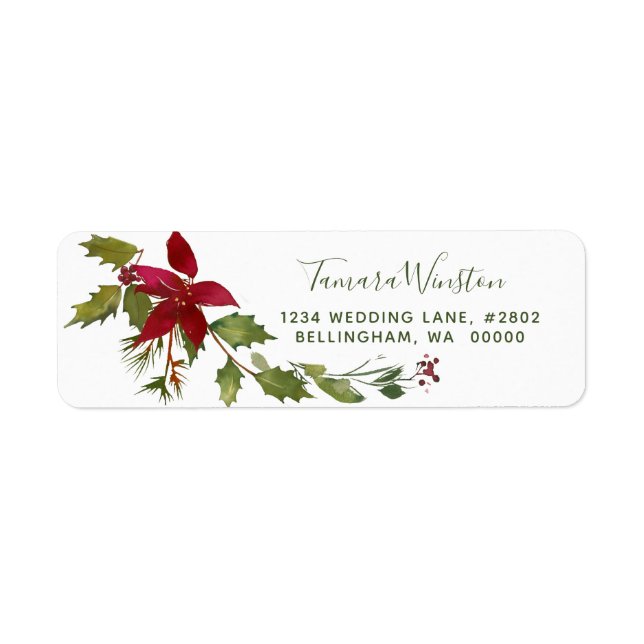 Elegant Red Poinsettia Christmas Holiday Return Address Label (Front)
