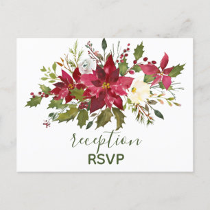 Elegant Red Poinsettia Christmas Reception RSVP Invitation Postcard
