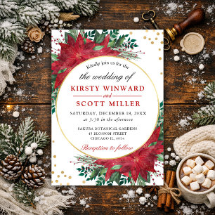 Elegant Red Poinsettia Christmas Wedding Invitation