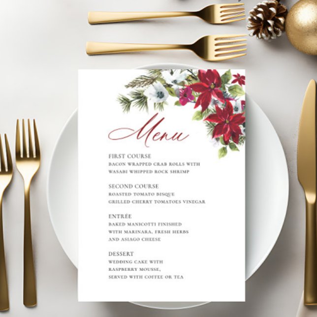 Elegant Red Poinsettia Christmas Wedding Menu (Creator Uploaded)