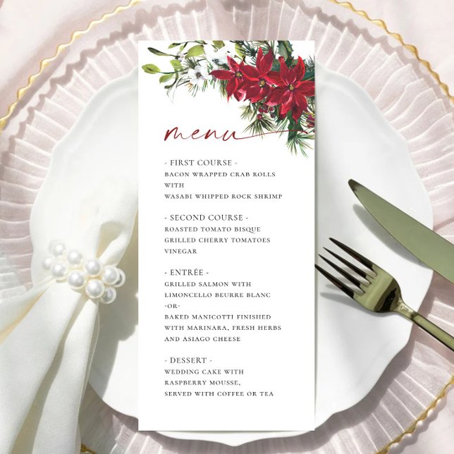 Elegant Red Poinsettia Christmas Wedding Menu (Creator Uploaded)