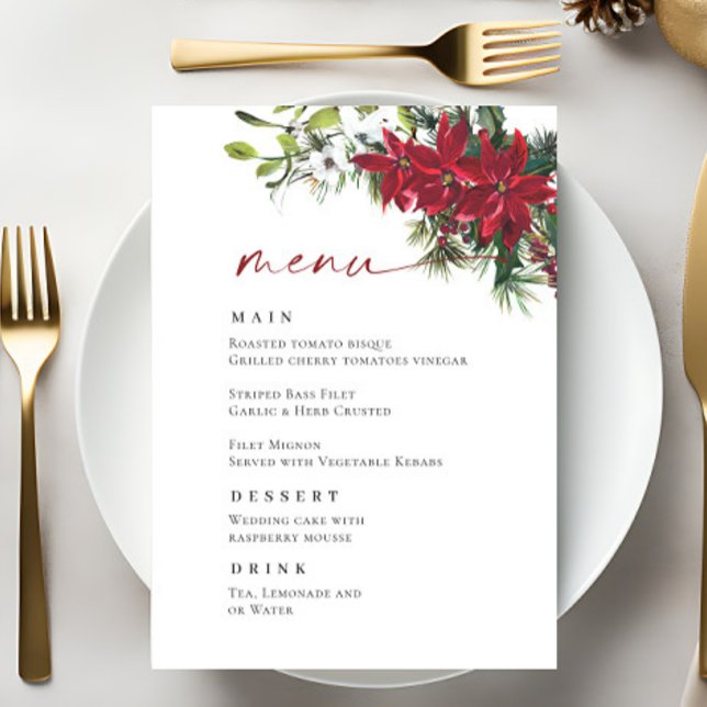 Elegant Red Poinsettia Christmas Wedding Menu (Creator Uploaded)