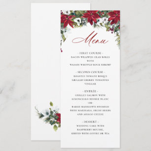Elegant Red Poinsettia Christmas Wedding Menu Invitation